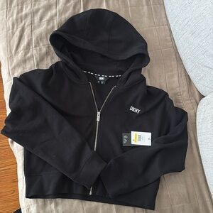 DKNY Metallic Logo Zip-Up Hoodie (Black)